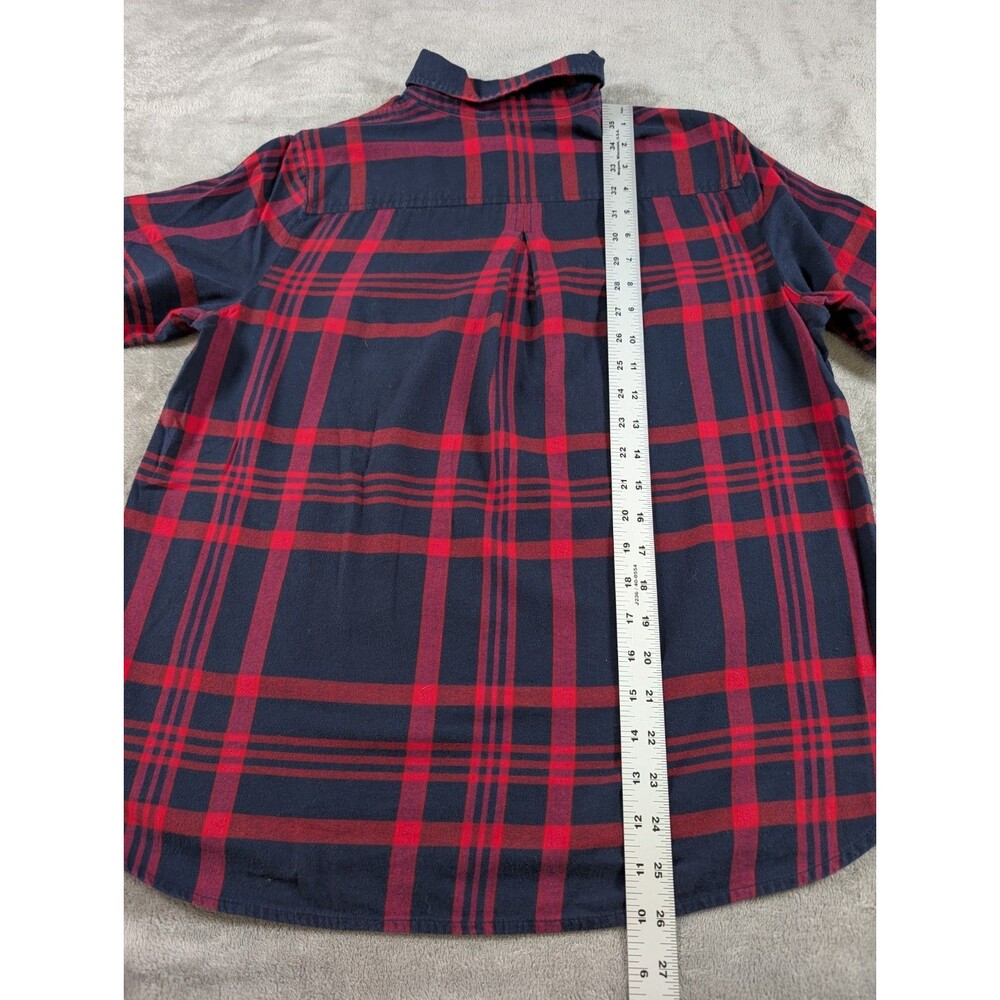 Tommy Hilfiger Top Womens L Red Blue Plaid Roll Tab Sleeve Cotton Preppy Shirt - Picture 10 of 11